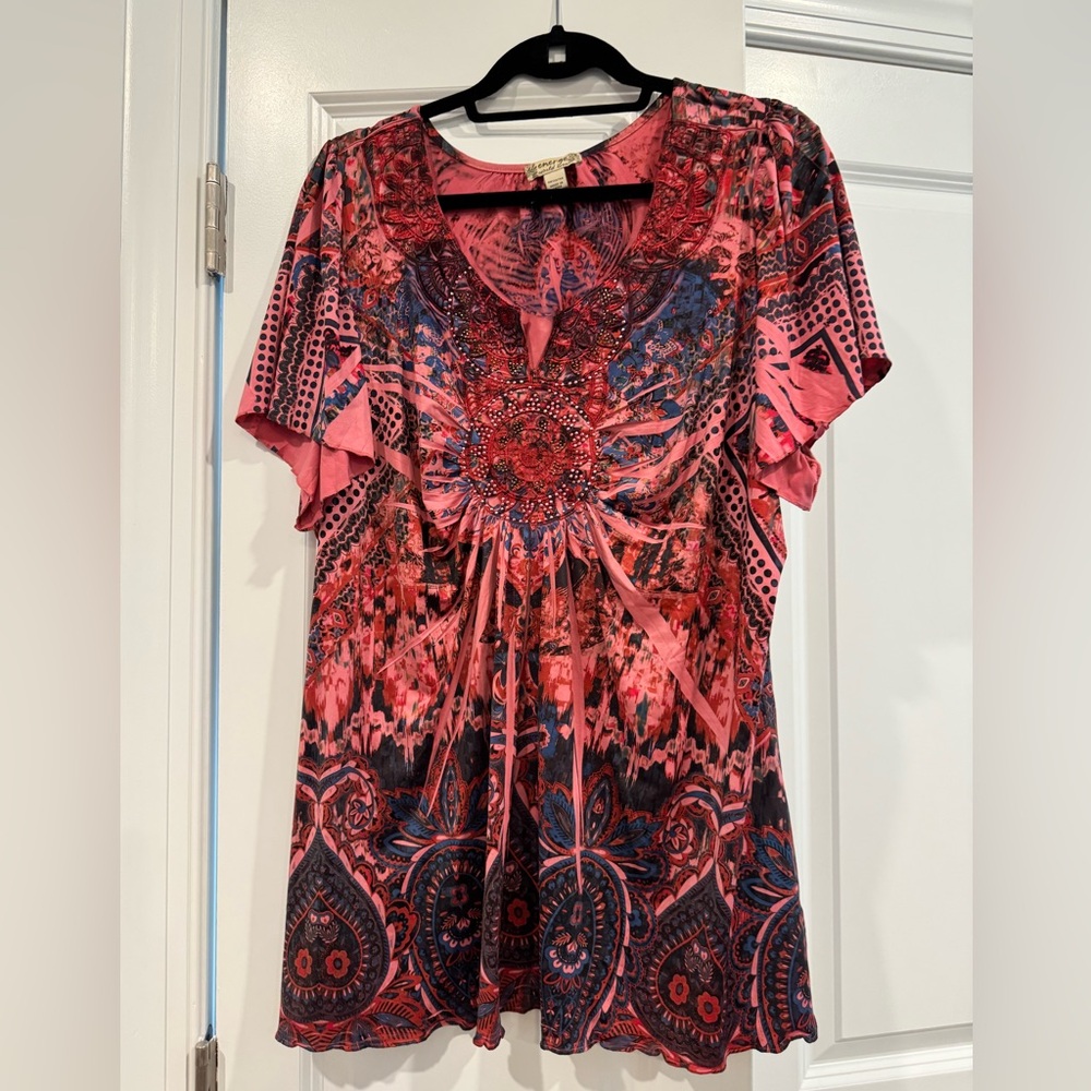 COPY - Energe` by World Wear silky red blue very vibrant colors size 2XL